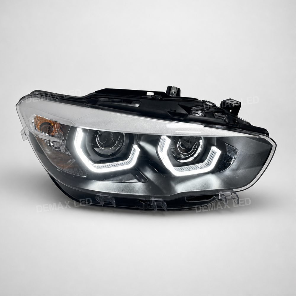 LED headlight for BMW 1 Series F20 F21 LCI 2015–2019 with position lights illuminated
Phare LED pour BMW Série 1 F20 F21 LCI 2015–2019 avec feux de position allumés